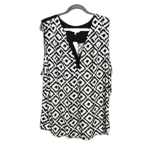 Skies Are Blue Tops - StitchFix Skies are Blue Navy White Batik Sleeveless Boho Chic Lined Top, 3x